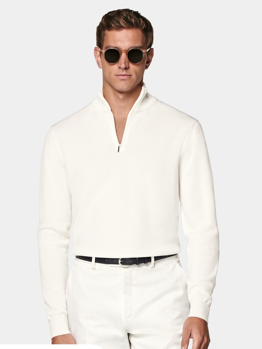 Suitsupply Men's Tan Merino Wool Quarter-Zip Sweater - Picture 2 of 6